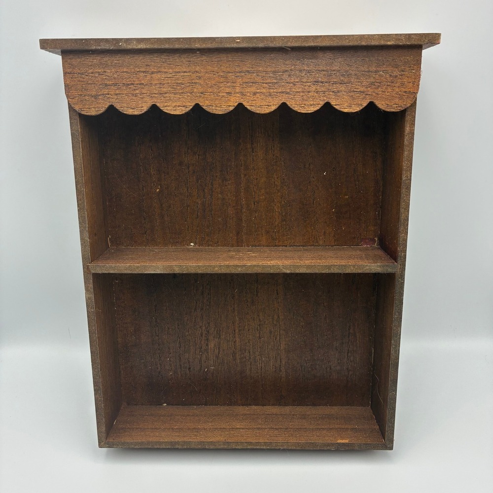 Dark Brown Wooden Scalloped Wall Shelf 2 Tier Display Rack